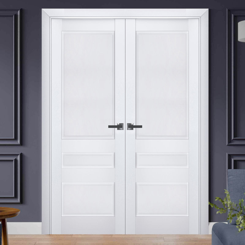 Portes françaises à panneaux en bois Veregio, 64 po x 84 po, Blanc