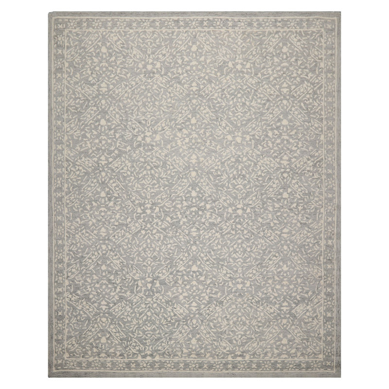Tapis argenté en laine de style transitionnel, Rectangulaire 8 pi x 10 pi