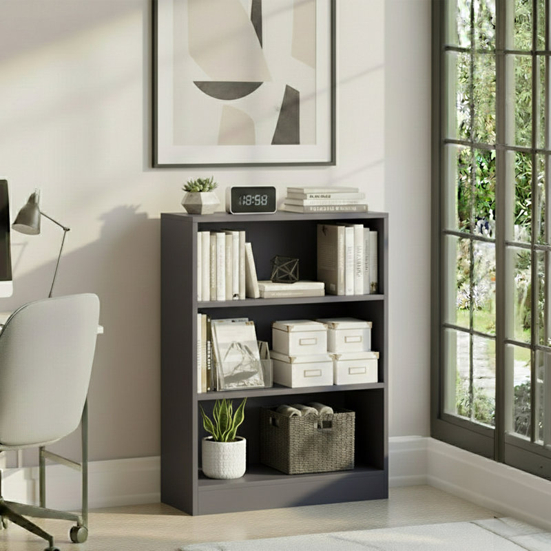 142cm H x 60cm W Standard Bookcase, Grey, (3 Shelves) 75cm H x 60cm W x 24cm D
