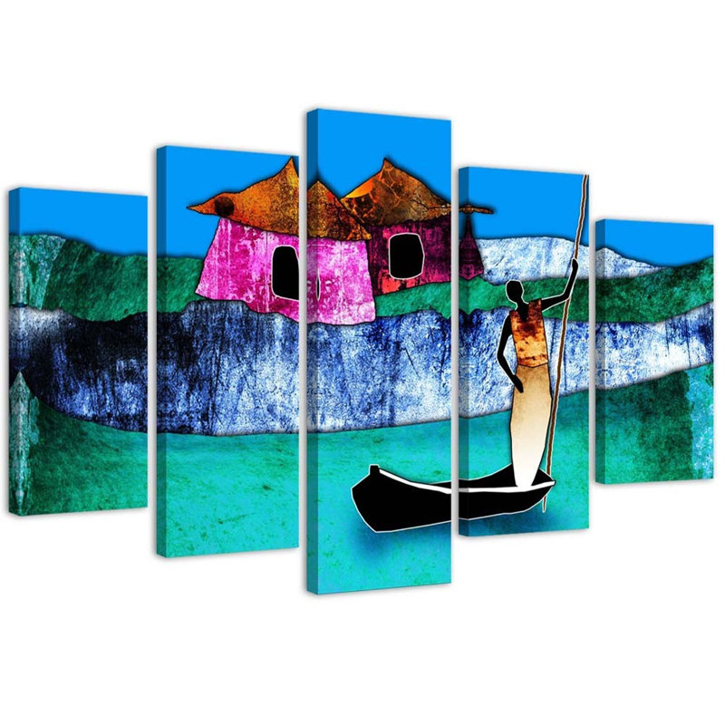 African Landscape - 5 Piece Wrapped Canvas Print, 70cm H x 100cm W