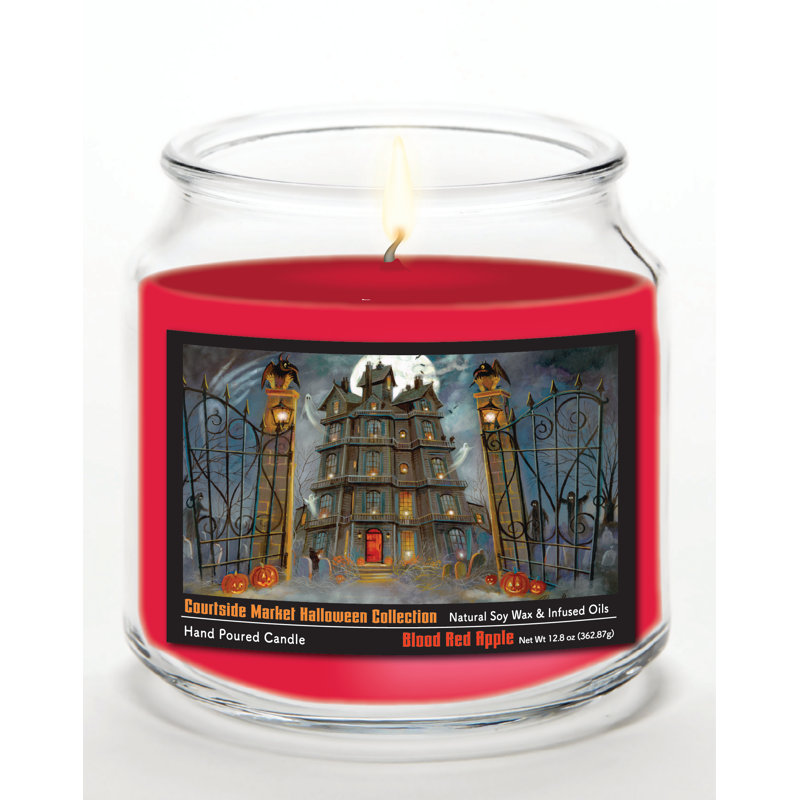 Bougie en pot de verre de 400 ml (14 oz) Haunted House II avec couvercle en métal argenté brossé