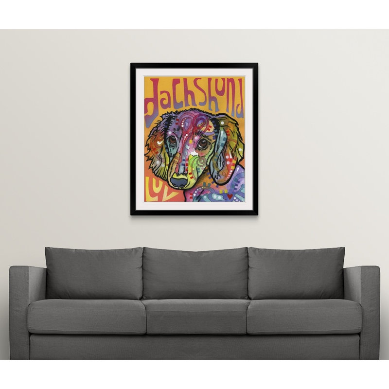 " Dachshund Love " by Dean Russo, Black Framed, 32" H x 27" W x 1" D