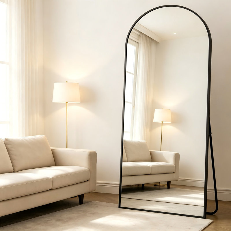 Black Arched Full-Length Mirror, 64" X 21.1", Floor-Standing, Exuding A Subtle Luxury And Versatile Style That Complements Any Home Décor.