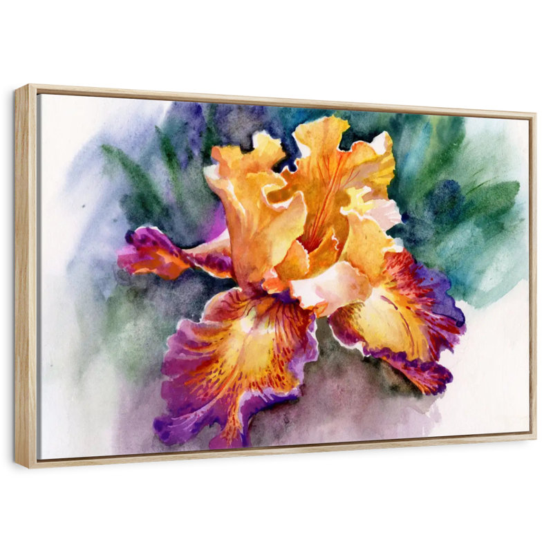 Fleur d'iris jaune, Cadre flottant en bois naturel, 31 po x 21 po