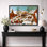 Illustration de village d'hiver, images de salon de campagne, impression sur toile encadrée, impression numérique.