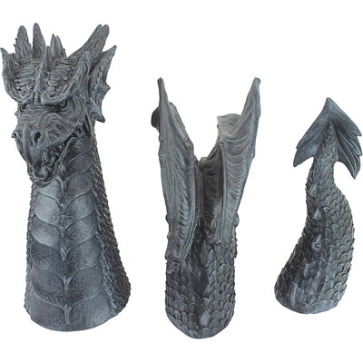 The Dragon Of Castle Moat Lawn Garden Statue, 28 Inch Long, 14 Inch Tall, Cast Stone Resin, Gray Stone Finish