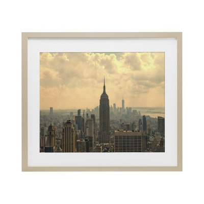 NYC Skyline with Clouds Framed Print Under Glass, design by LSR Creative Studio
