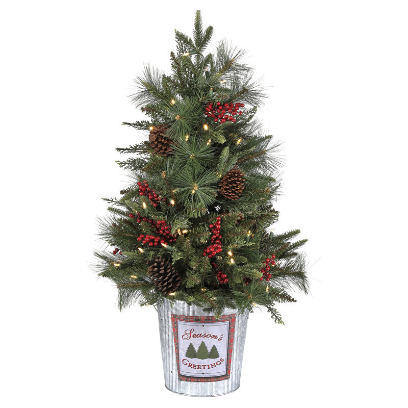 3' LED Potted Berry And Mix  Greens Tree