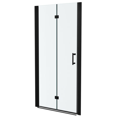 Porte de douche avec l 32 po et H 72 po, noir mat, charnières stables à deux portes noires, mécanisme de fermeture en X