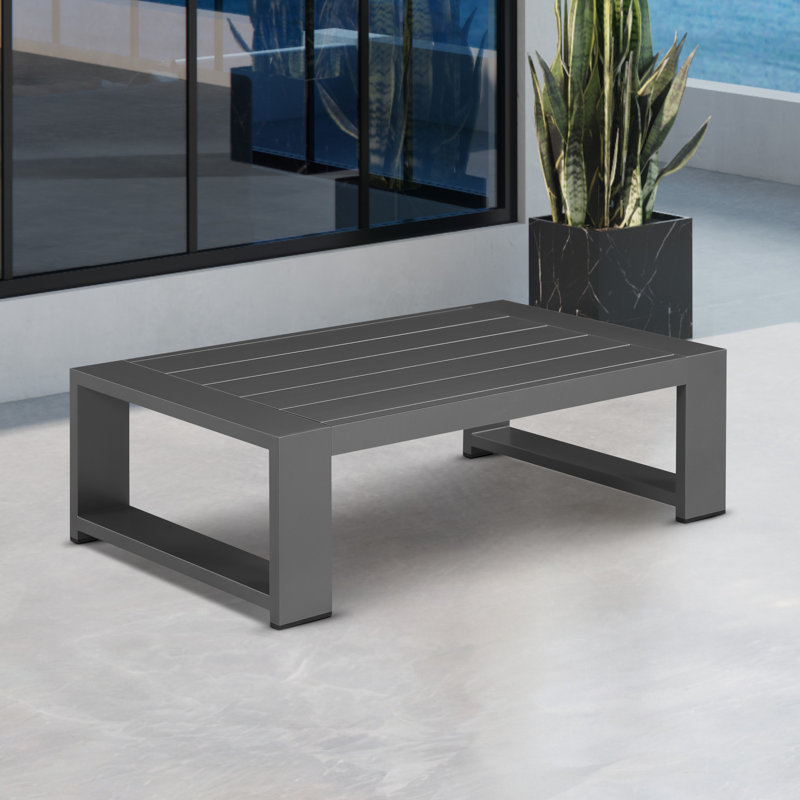Hoyt 47.25” Outdoor Aluminum Coffee Table, Silver Gray