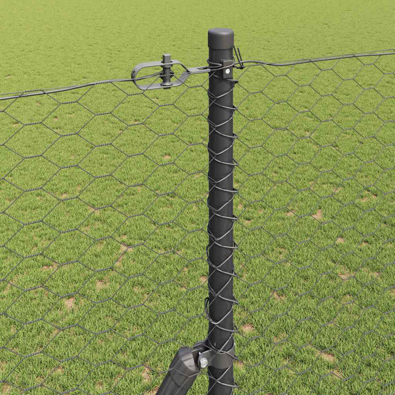 Vidaxl Fence With Posts PVC-Coated Steel, Grey, 150cm H x 2500cm W x 3.2cm D