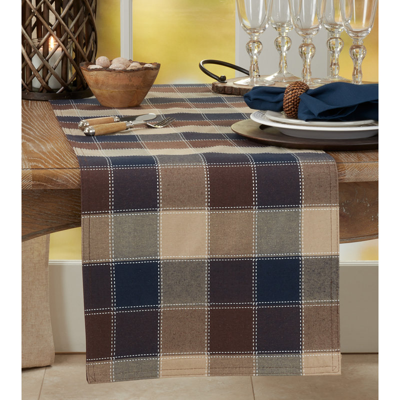 Bitner Plaid Table Runner, Brown, 72" x 16"