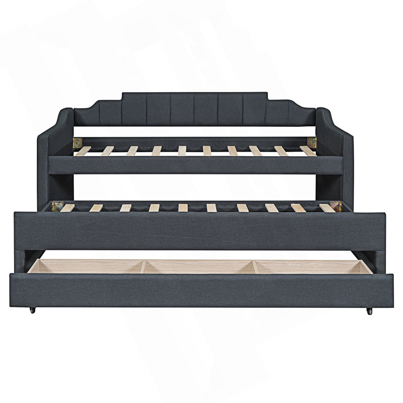 Modern Style Twin Size Upholstered Daybed With Trundle And Three Drawers, Gray