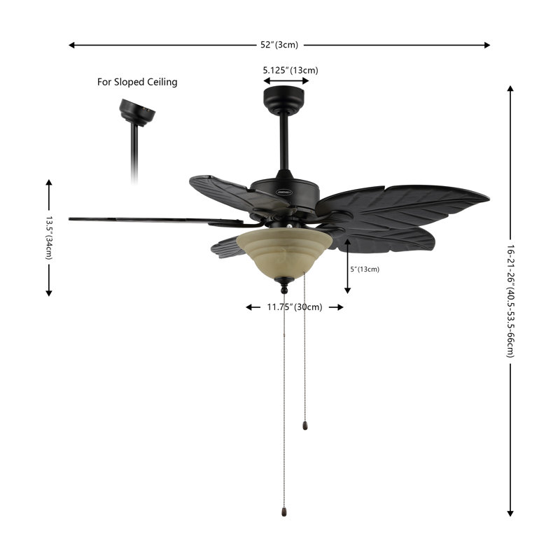 Emmabeth 52'' Ceiling Fan with Light Kit, Black