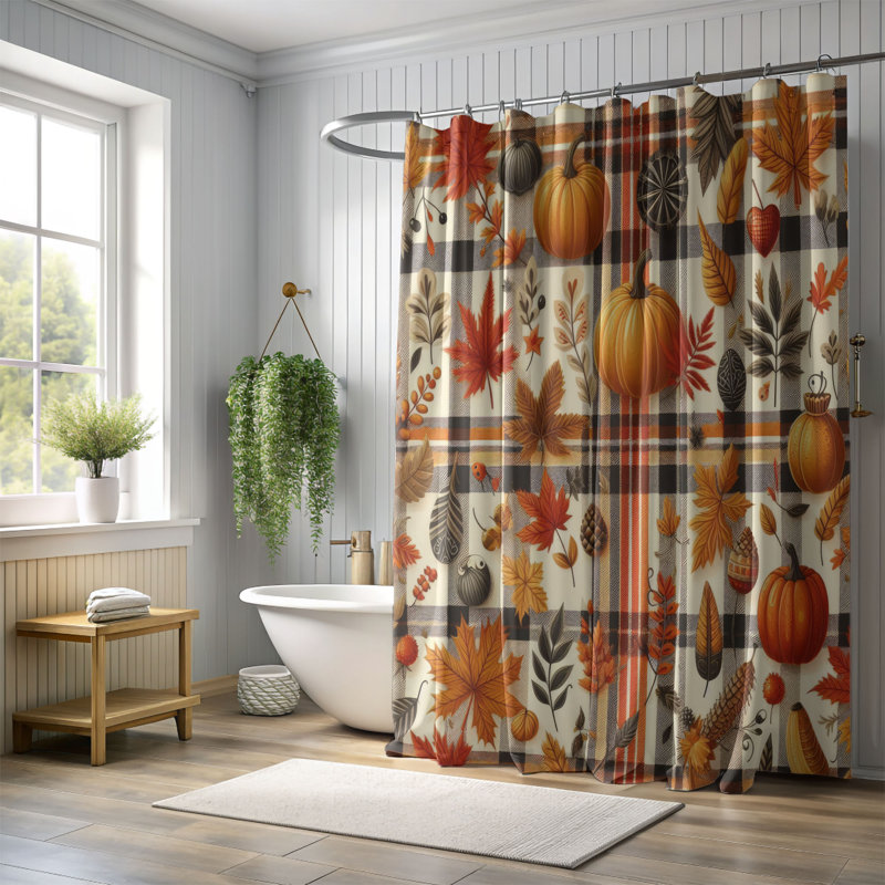Fall Plaid - 1 Piece Standard Shower Curtain, 74" H x 71" W