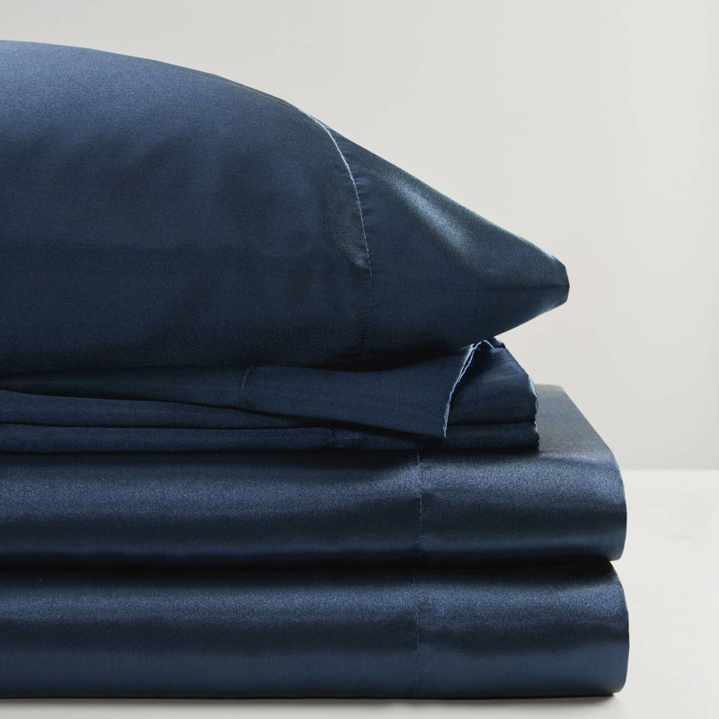 2 taies d'oreiller standard 100% satin de minuit bleu minuit, froissées, douces pour la peau, texture lisse, ouvertes, réduisent les bris