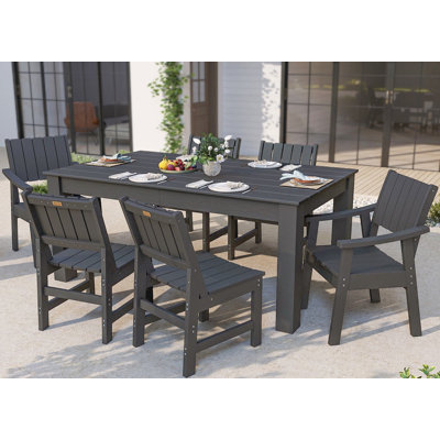 Outdoor Table And Chairs For 6, Patio Dining Sets With Umbrella Hole, Weather Resistant Patio Furniture Set For Lawn, Garden, Backyard, Poolside