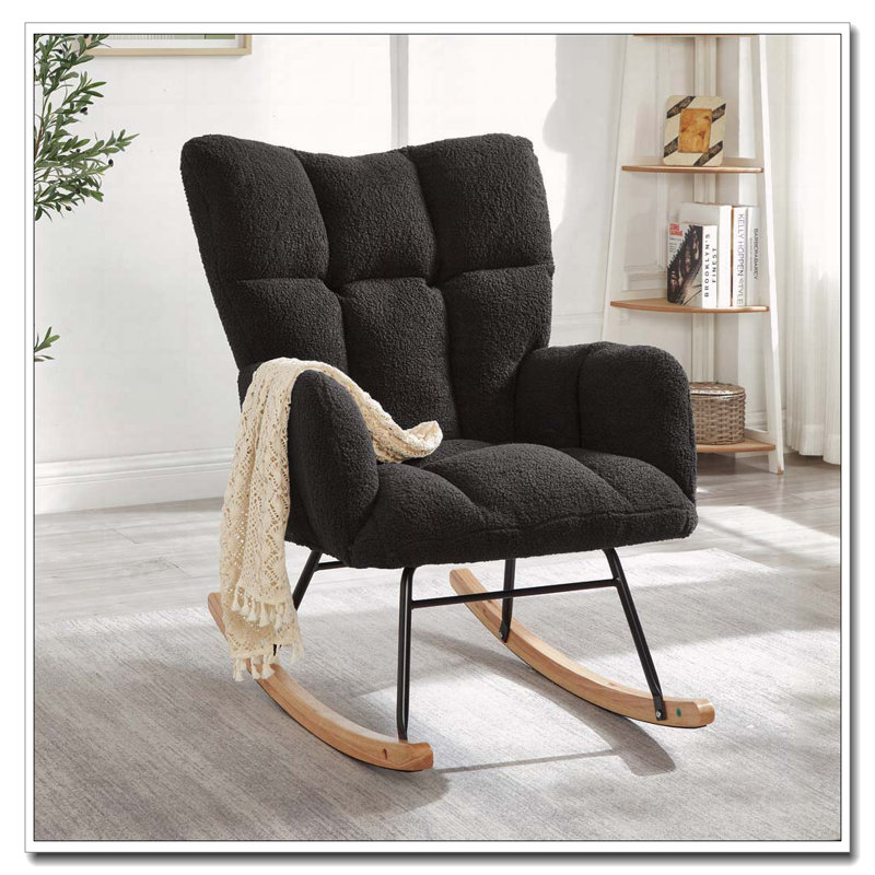 Chaise berçante en tissu Teddy, Gris foncé