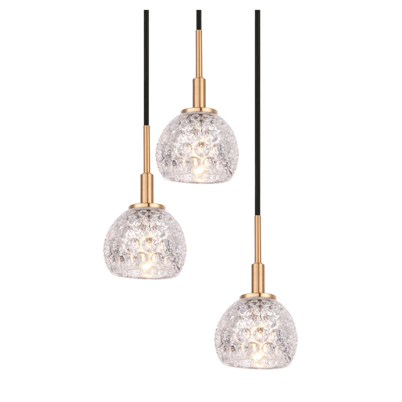 Luminaire dôme grappe 3 lumières Herr, Mercure, Halogène, Laiton / Bronze