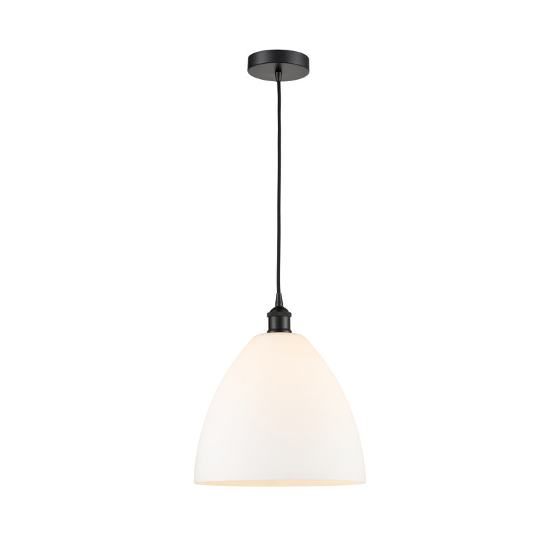 Luminaire suspendu en forme de dôme à 1 lumière Bluford, Blanc, H 13,75 po x l 12 po x P 12 po, Noir mat