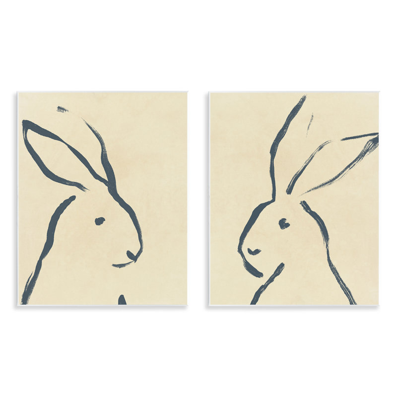 "Minimalist Rabbit Line", ensemble de 2 plaques murales par June Erica Vess