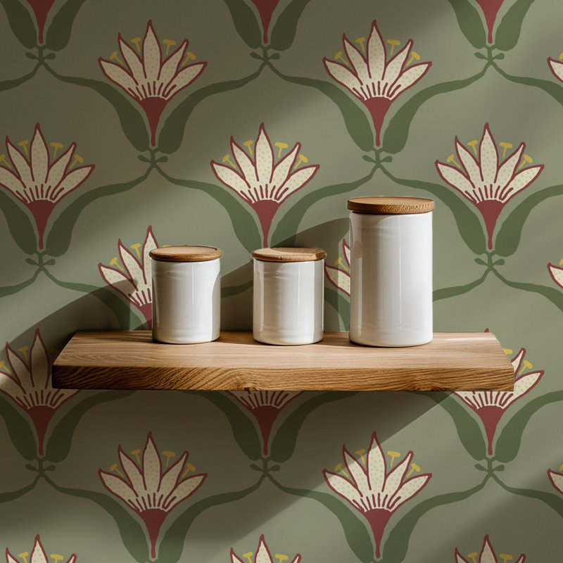 Shanghai Wallflower 10' L x 25" W Wallpaper Tile, Herbal, Premium Paper