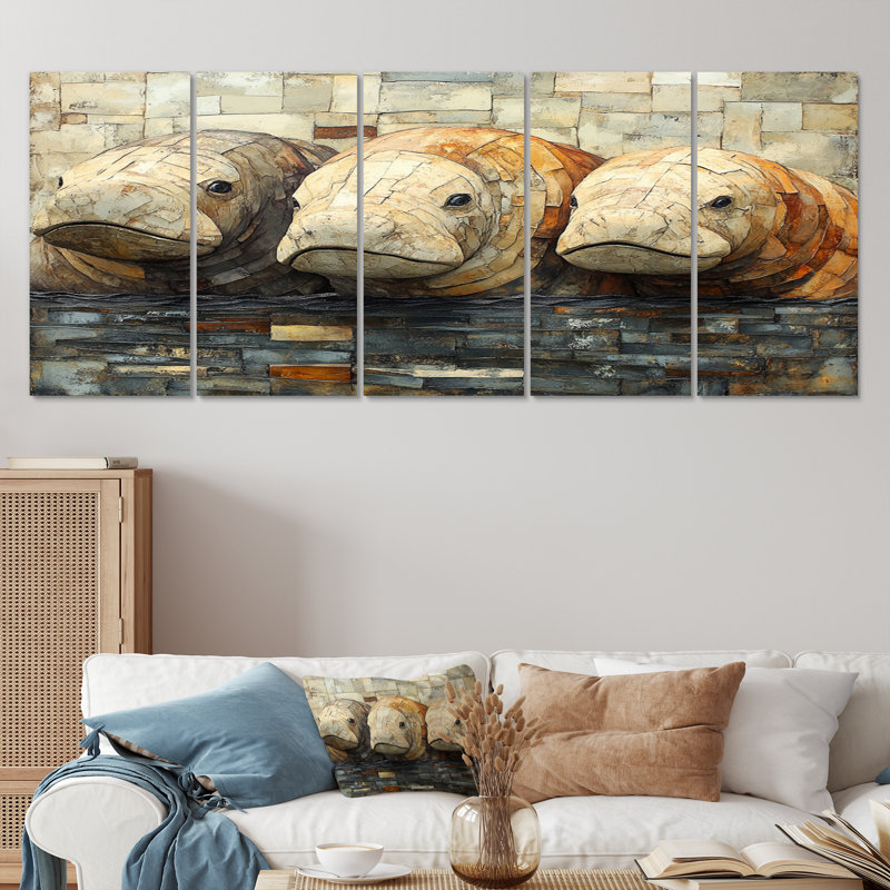Morse inuit dans les tons bruns III - ensemble de reproductions d'art mural Morse, H 32 po x l 80 po