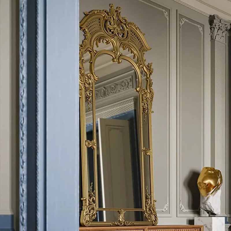 Miroir pleine grandeur de style français à fixation murale et sur pied, Doré, 35,43 po x 76,77 po