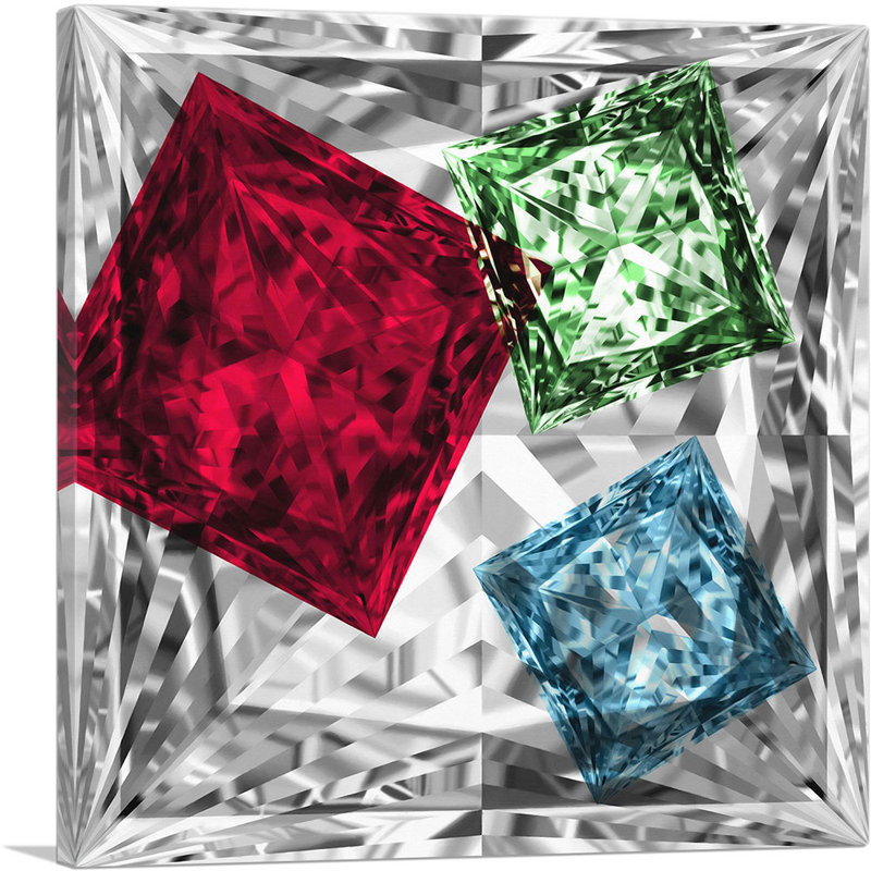 Blanc, rouge, vert, bleu, princesse, diamant taillé, impression sur toile tendue, H 36 po x l 36 po x P 0,75 po