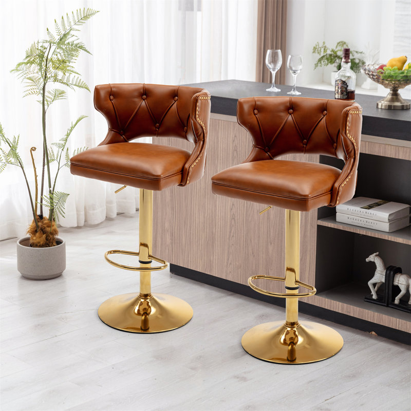 2 tabourets de bar avec dossier et chaises à hauteur de comptoir, Brown