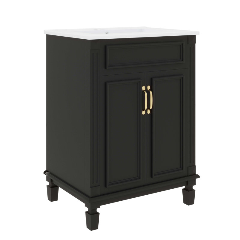 Ensemble de meuble-lavabo 24 po avec lavabo moderne 24 po, Noir, Doré