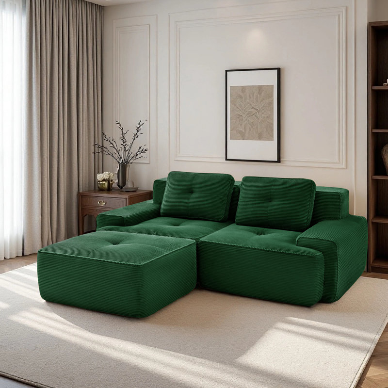 Boneless 81.9” Boneless Couches For Living Room, Modular Sectional Sofa With L-Shape Chaise, 2 Seater Comfy Upholstered Loveseat Deep Seat Corduroy Fabric Cloud Couch No Assembly, Anti-Slip Design?