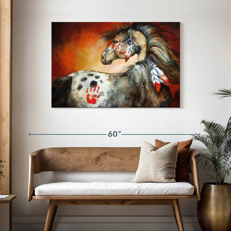 Poney de guerre indien 4 plumes, H 30 po x l 45 po
