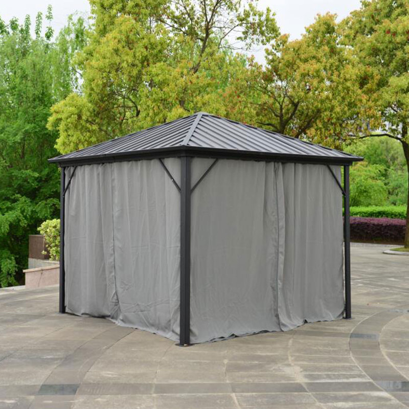 10 pi. L 10 pi. D Pavillon de jardin en aluminium et acier avec rideaux et moustiquaire