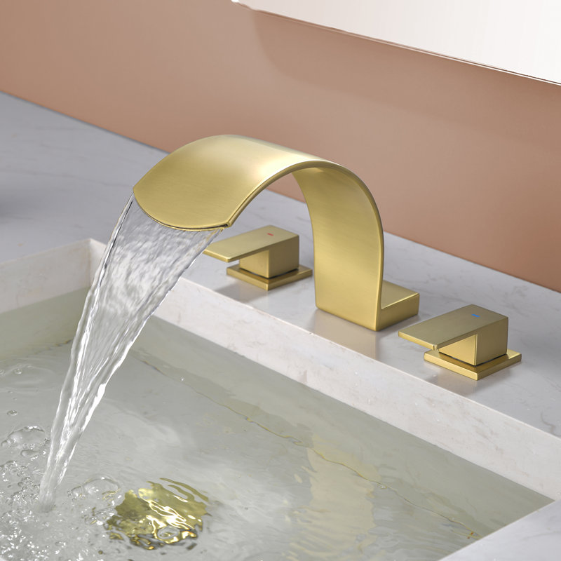 Deck Mounted Waterfall Tub Faucet with Double Handle, Brushed Gold