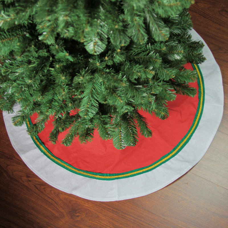 Jupe d'arbre de Noël rouge et blanche avec bordures décoratives, l 36 po