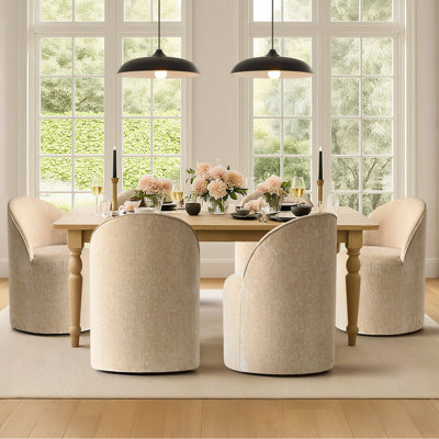 Rolling Chenille Upholstered Dining Chair With Hidden Casters (Set Of 6)