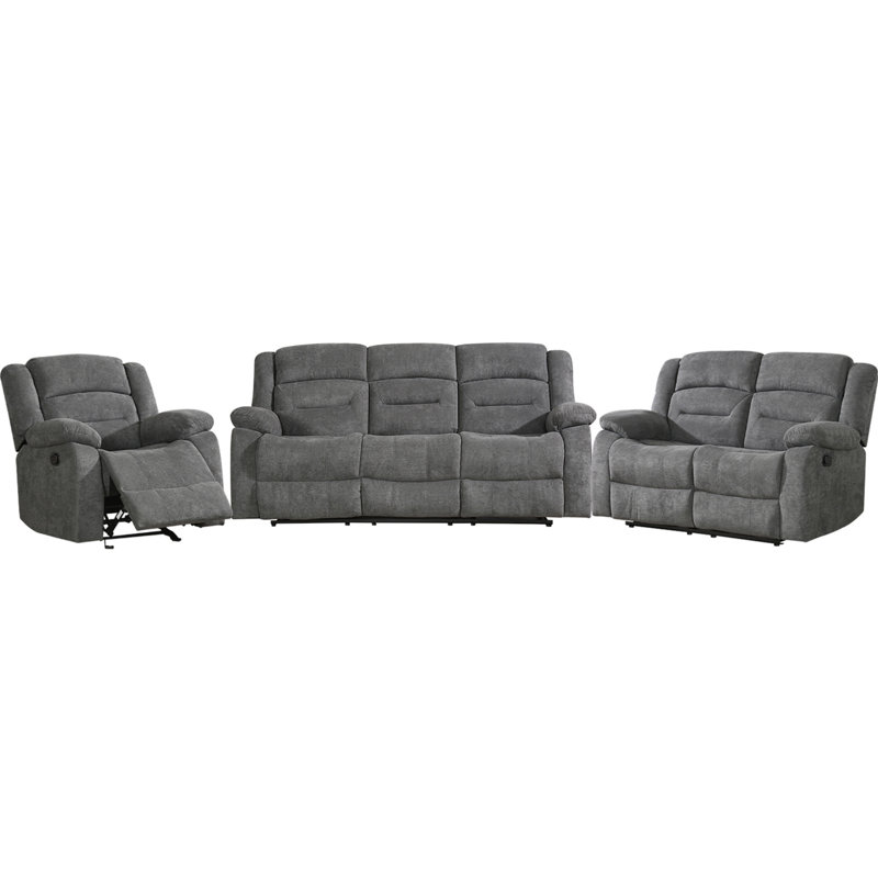 Ensemble de salon inclinable 3 pièces Manneville, Gris