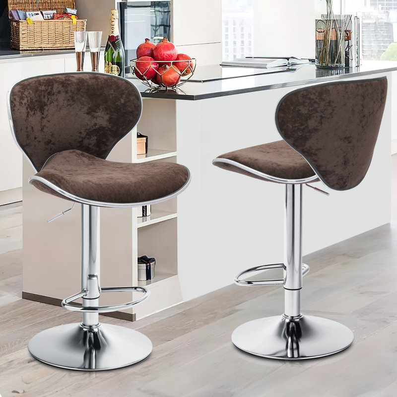 Anaum Velvet Bar Stools, Adjustable Swivel Counter Height Barstools Dining Chairs with Chrome Base, Dark Green