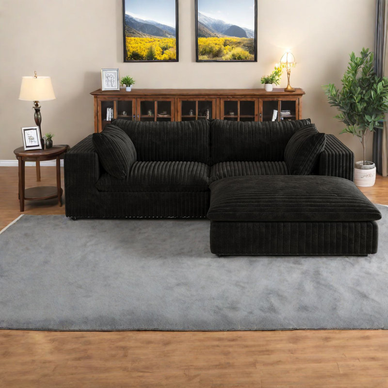 Canapés luxueux à assise profonde, tissu velours côtelé, conception modulaire pour la maison