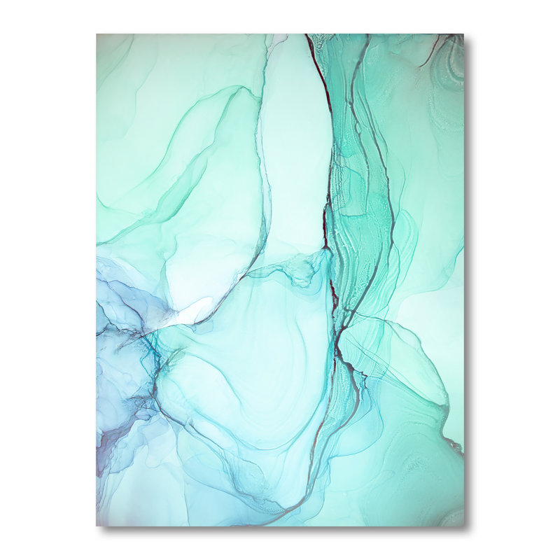 «Turquoise and Green Marble Waves II», œuvre d'art moderne sur toile, H 36 po x l 24 po x P 1 po, Toile tendue