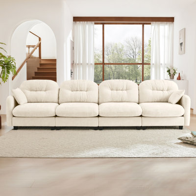 Canapé modulaire à quatre places modulaire, tissu chenille de qualité supérieure, avec 2 coussins décoratifs, dossier capitonné