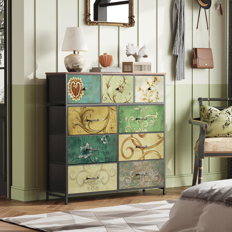 Commode 9 tiroirs pour chambre à coucher, Floral