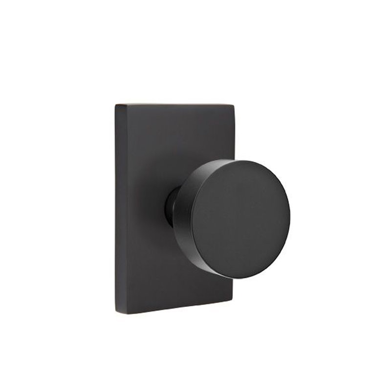 Ensemble de faux boutons Emtek avec rosette rectangulaire moderne et bouton rond, Dos plat