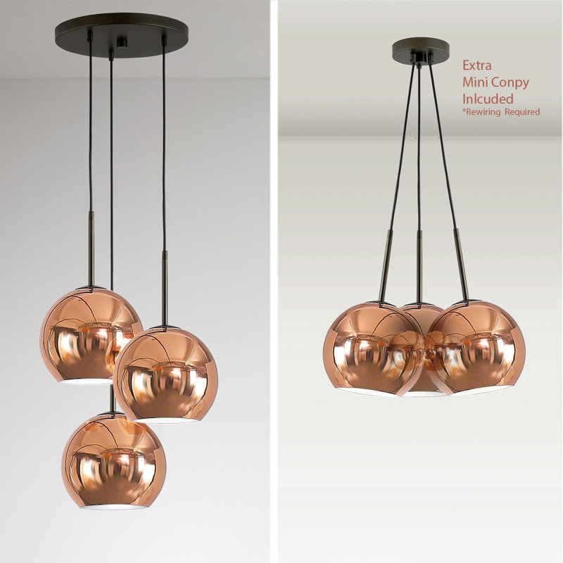 Luminaire suspendu en verre Shynar Globe, Cuivre poli, Bronze foncé