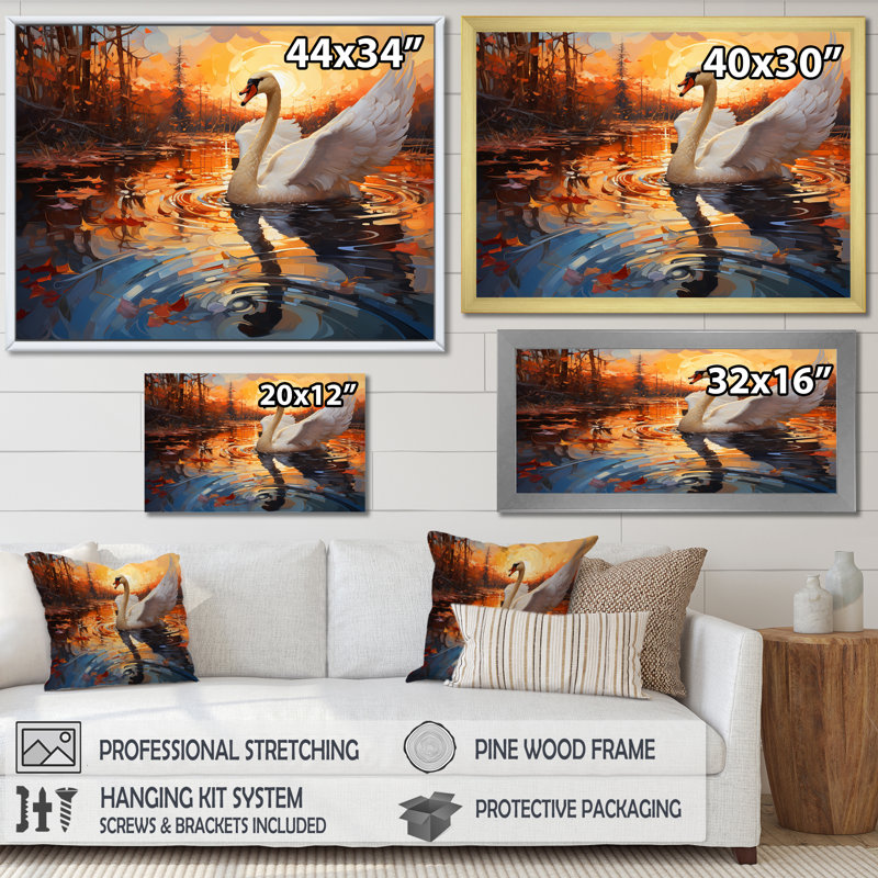 «Swans Odyssey Beauty I», reproduction sur toile, Encadrement doré, H 30 po x l 40 po x P 1,5 po