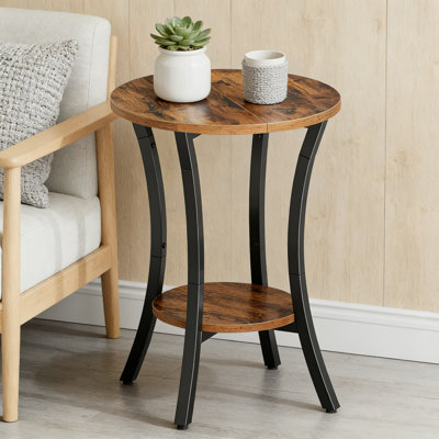 Round Side Table With 2-Tier Storage, Industrial End Table For Small Spaces, Sofa Table And Nightstand For Living Room And Bedroom