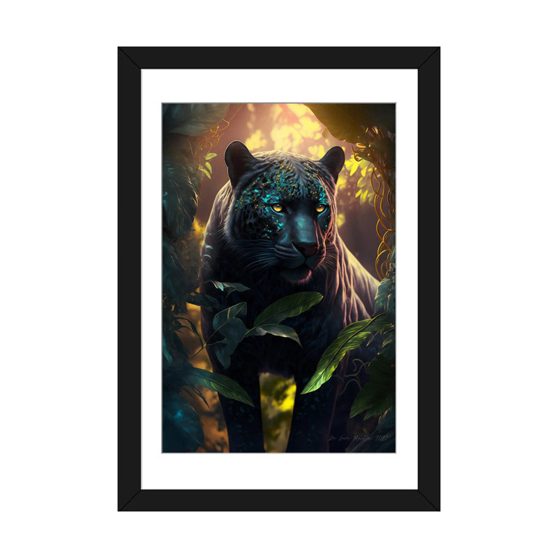 Afrofuturiste esprit animal panthère noire I, Cadre d'angle ouvert noir, H 32 po x l 24 po