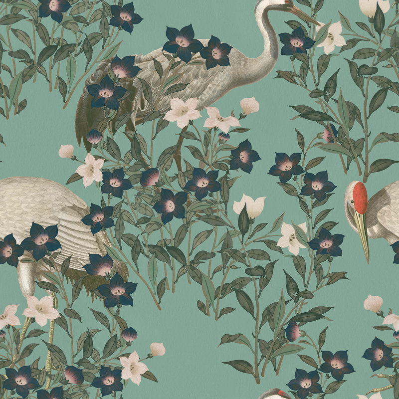Iris Garden 33' L x 20.5" W Wallpaper Roll, Teal