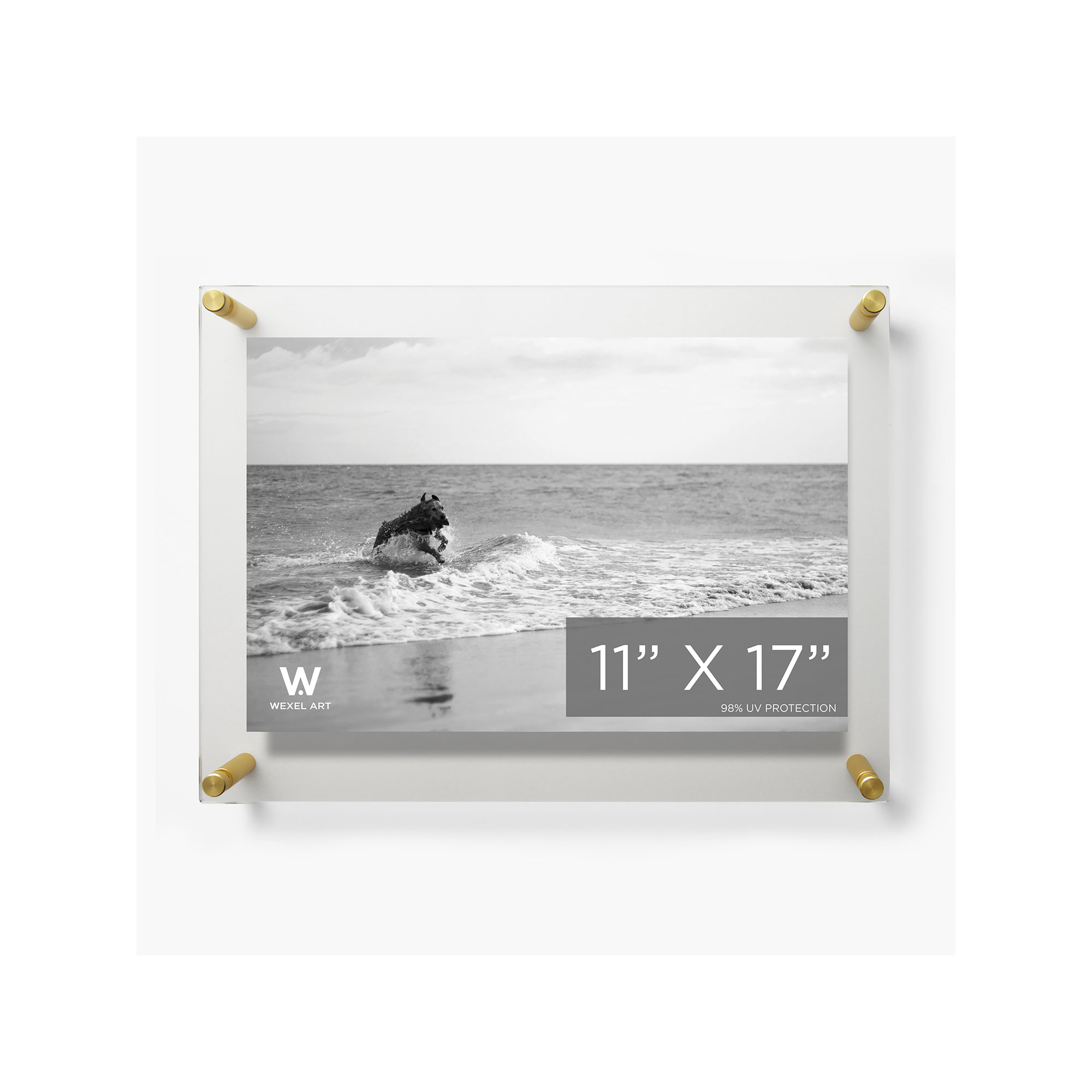 Clear UV-Grade Acrylic Modern Floating Picture Frame - Gold, 11" H x 17" W, Gold